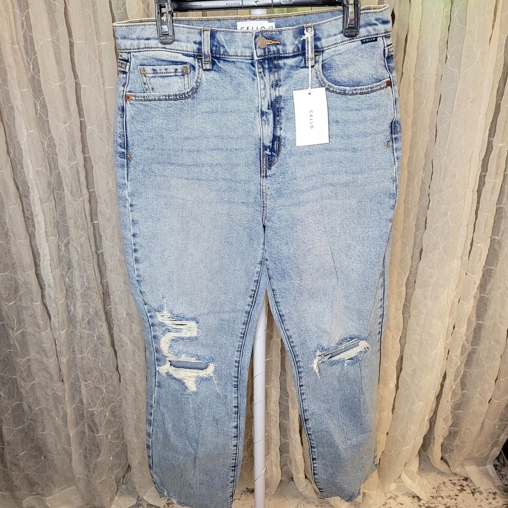 Cello Light Wash Ripped Distressed Mineral Wash High Waisted Straight Jeans 13